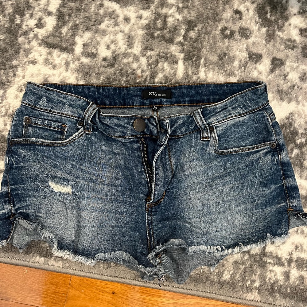 STS Blue Distressed Jean Shorts with Frayed Hem